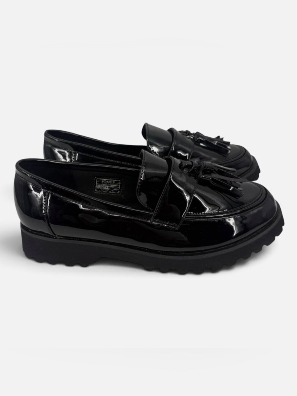 NEW Jones New York Priscilla Tassel Loafer Lug Sole in Black Patent, Size 6.5